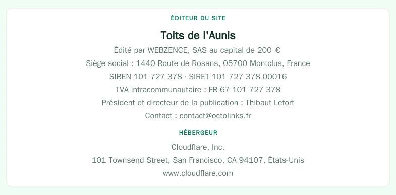 Coordonnées légales de l&rsquo;éditeur et de l&rsquo;hébergeur du site